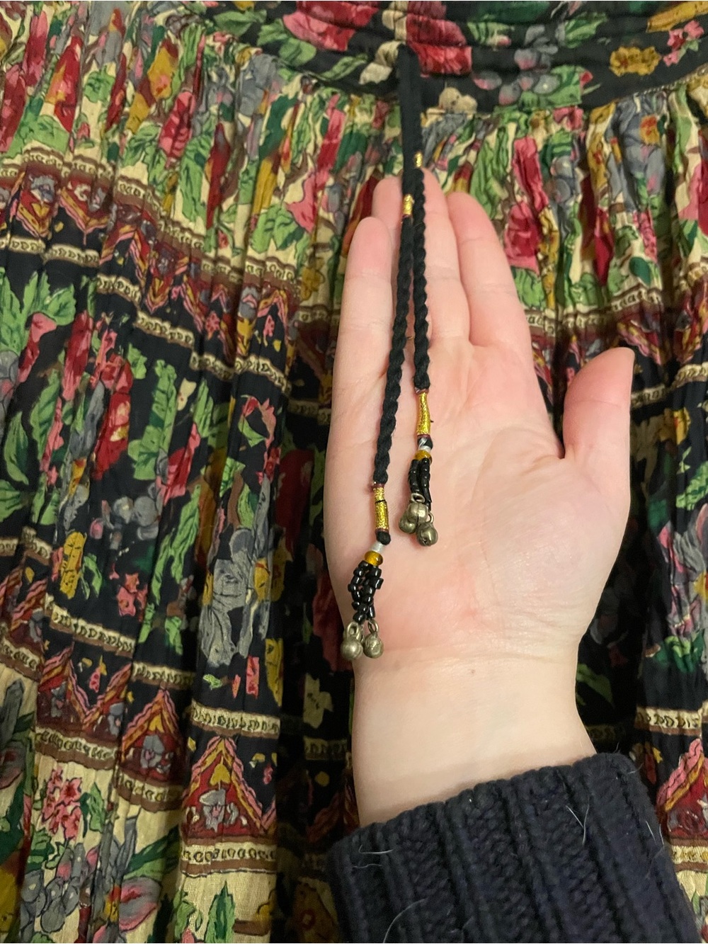Vintage Bohemian Floral Cotton Maxi Skirt in Black and Multicolor - Picture 3 of 4